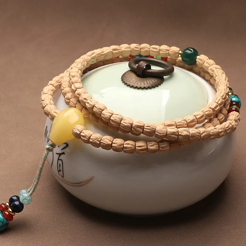 Natural Cypress Seed 108-Bead Wrap Bracelet Necklace with 2026 Turquoise Tibetan Cut Gifts