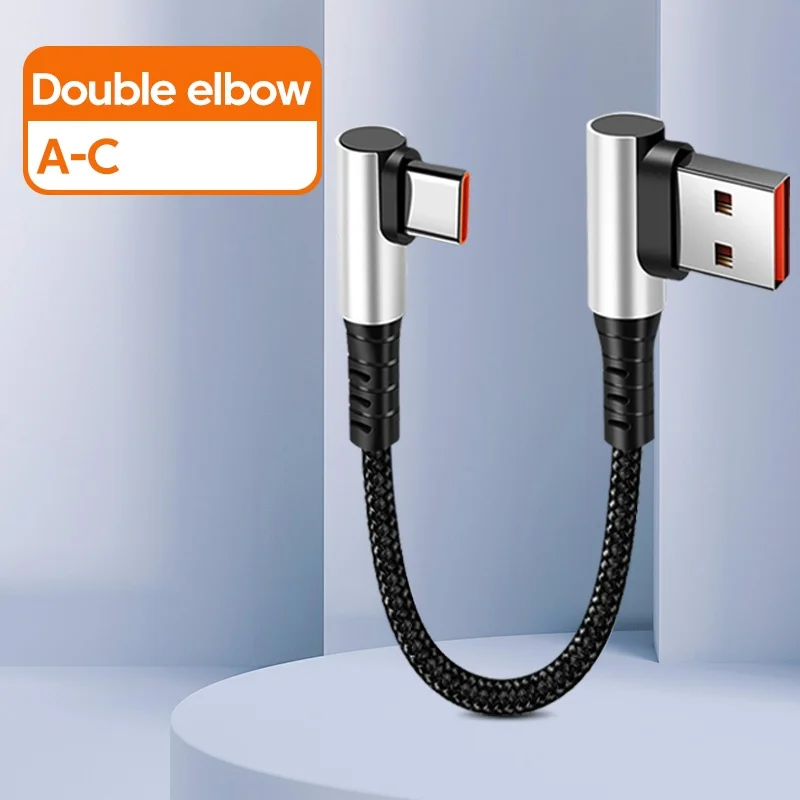 6A 0,25 0,5M korte kabel 90 graden elleboog USB A Type C naar Type C-kabel Snel opladen datakabel Power Bank-draad voor iPhone 15 IPad