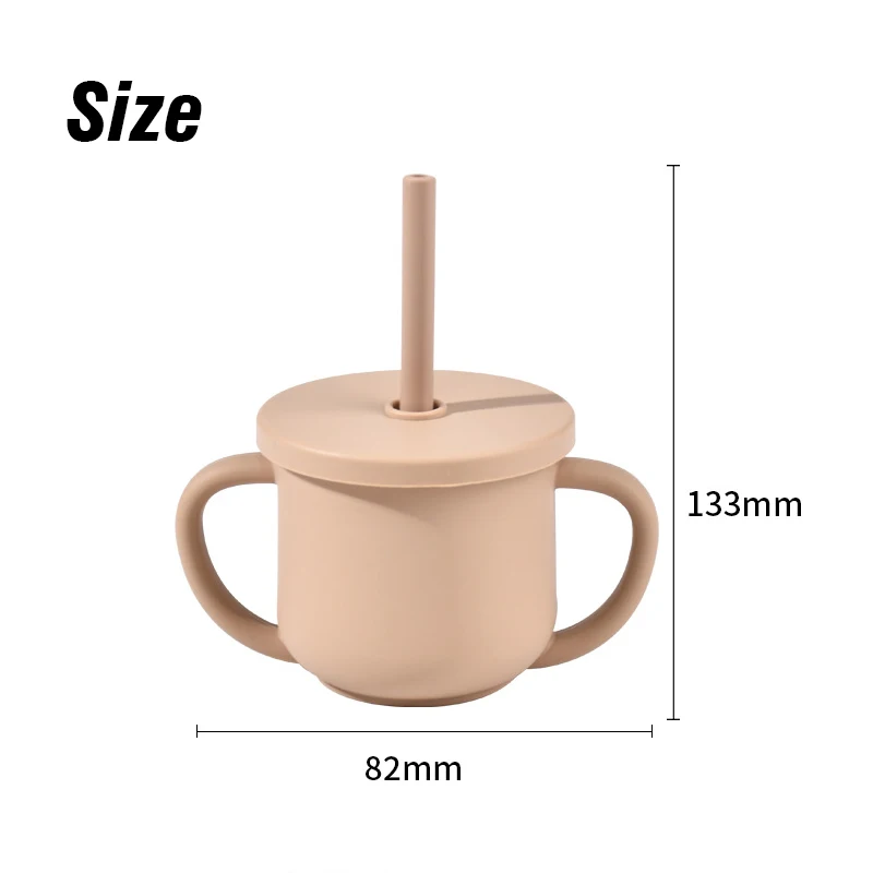 Baby Silicone Straw Cup BPA Free Portable Storage Snack Vessel Feeding Cup Double Handle Leakproof Learning Training Drink Cup