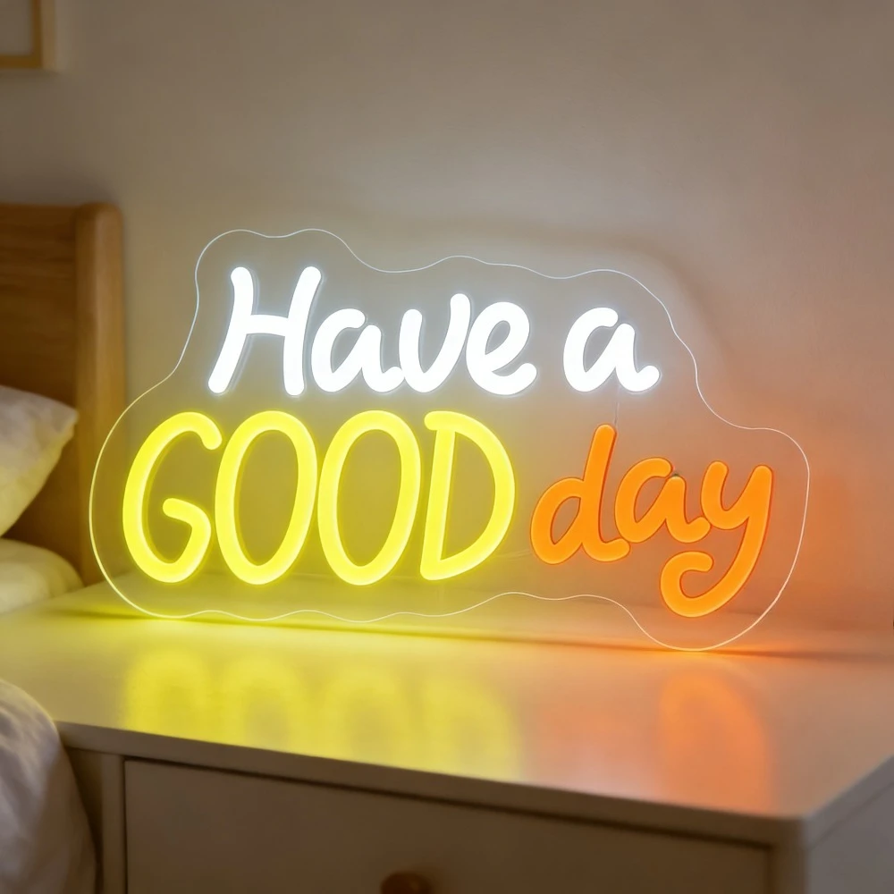 

Неоновая LED-вывеска «Хорошего дня» желто-оранжевого цвета, USB, с регулировкой яркости, для спальни, офиса, гостиной, ежедневная мотивация, позитивный декор, подарок