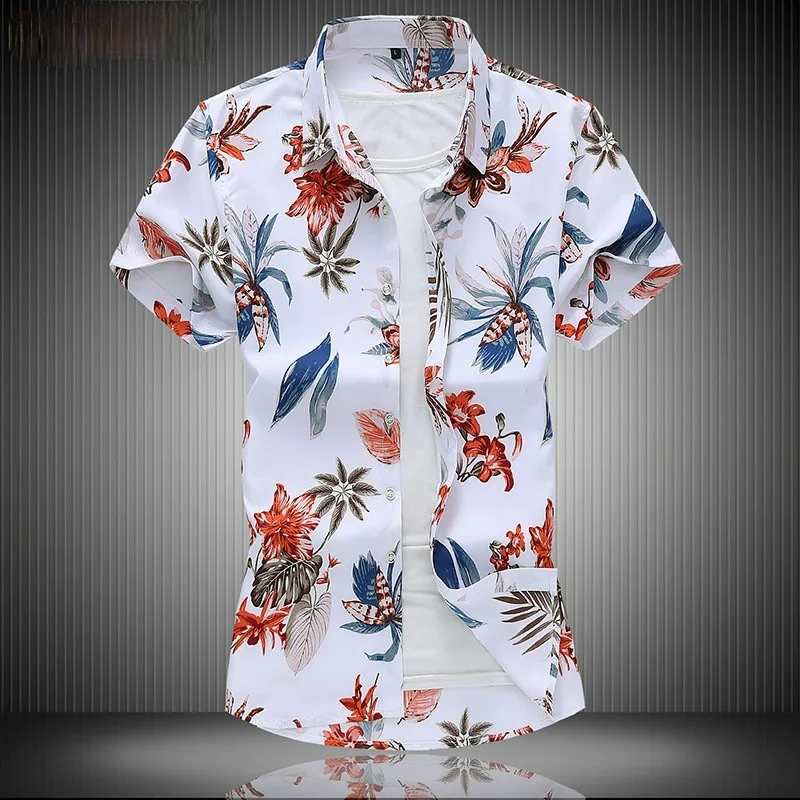 

2025 Cross-Border New Summer Men's Printed Casual Vacation Hawaiian Style Short-Sleeved Lapel Shirt