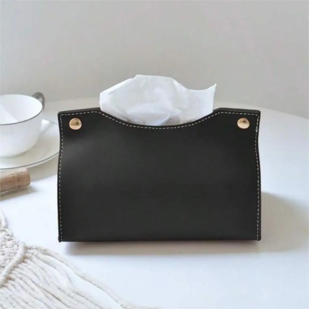 A PU leather tissue storage box simple modern living room toilet paper box waterproof foldable senior fashion vintage mature