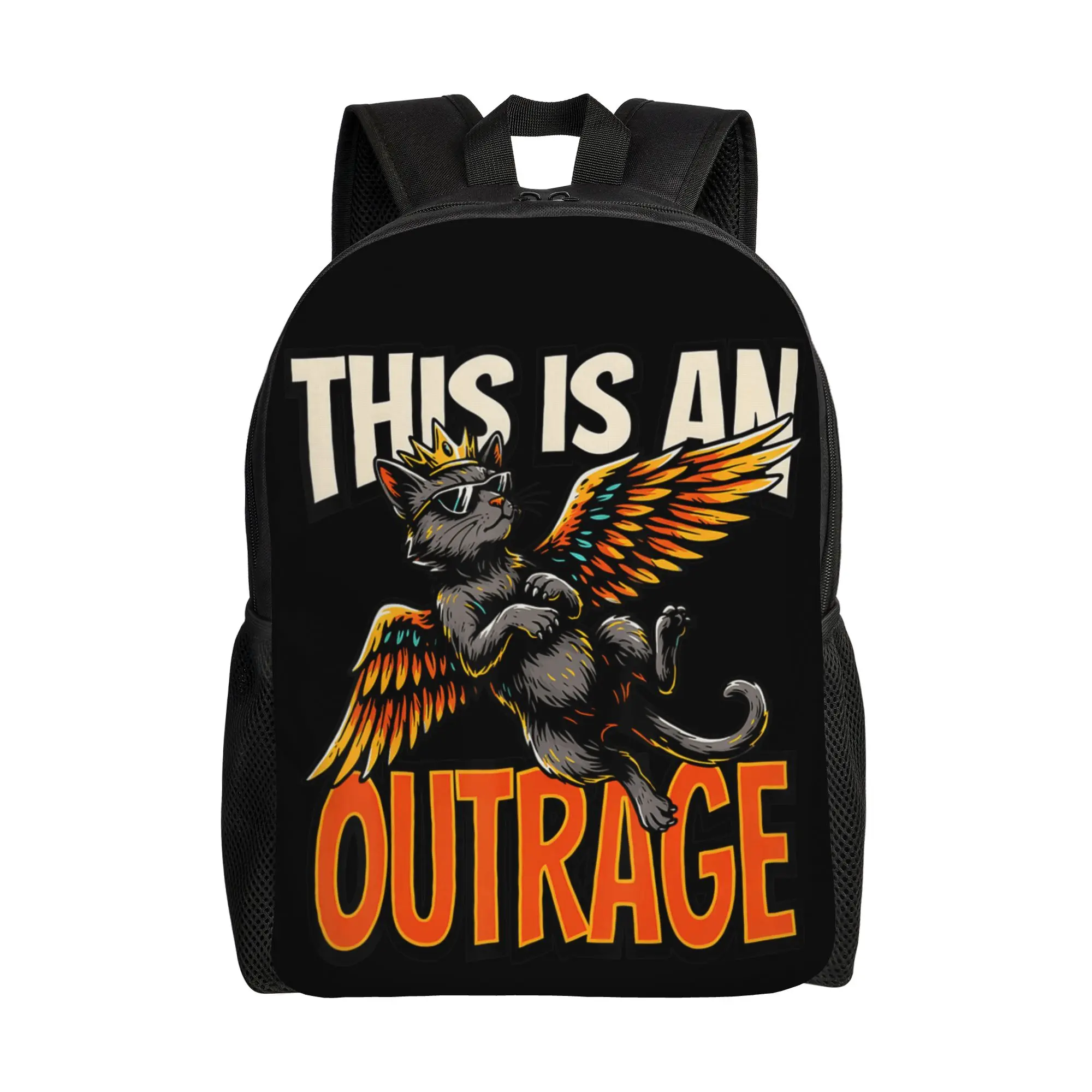 This is an Outrage Funny Princess Cat Goddammit Donut Gold Backpack  Outdoor Backpacks Girl Custom Big School Bags Cute Rucksack