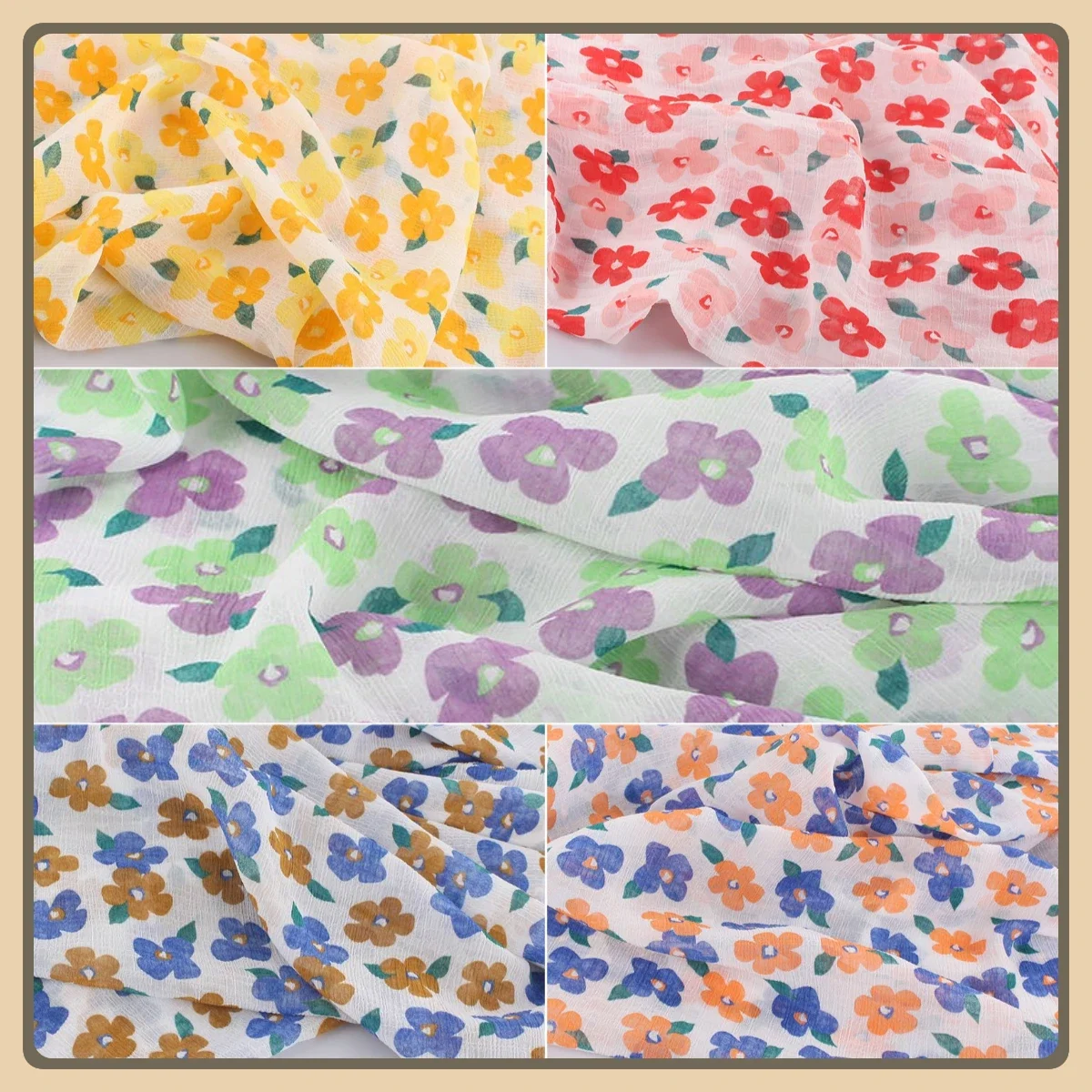 Bubble Printed Wrinkled Fabric French Floral Material For Summer Short Sleeve Doll Collar Shirt Dress DIY Sewing Clothing