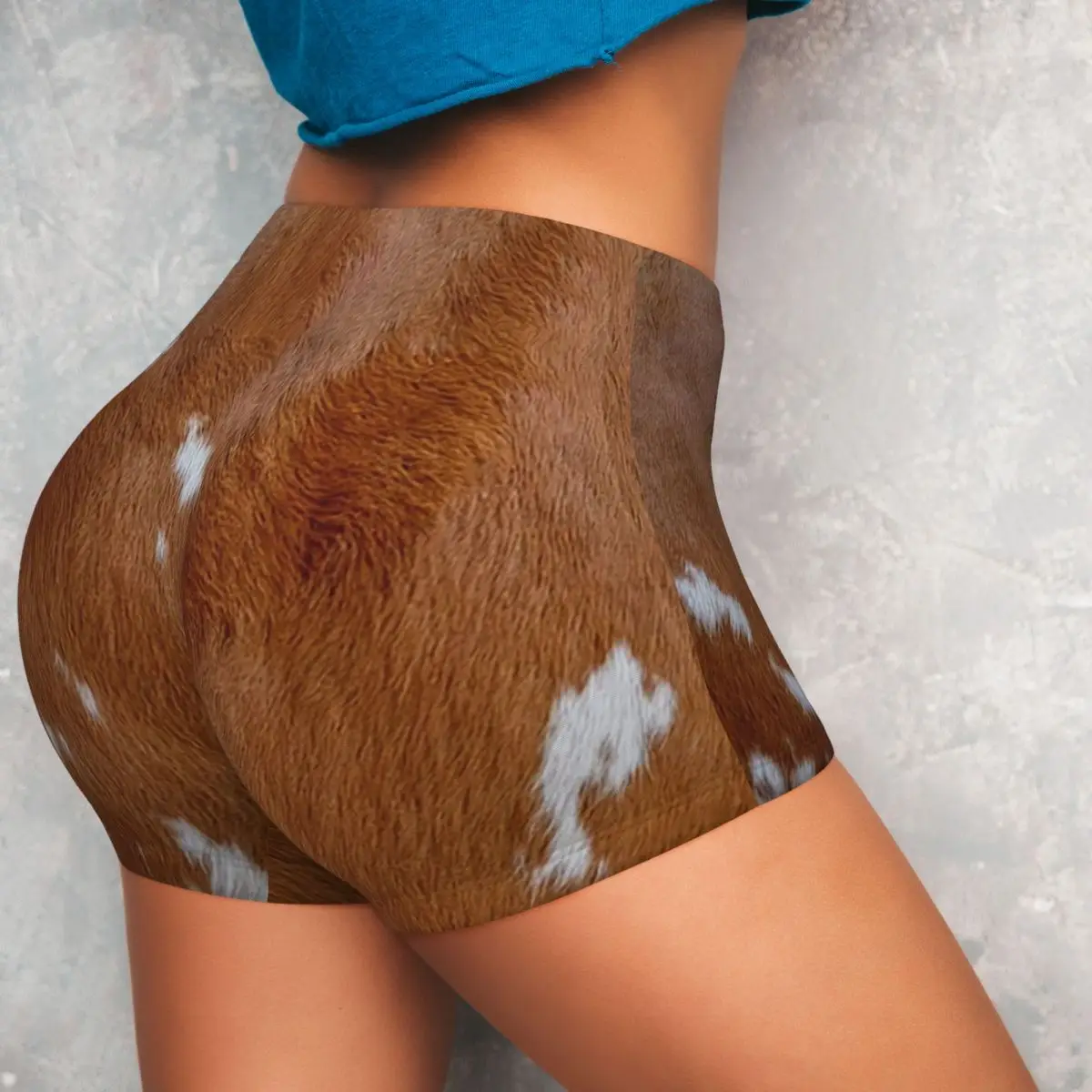 Personalizado elegante pele de vaca textura da pele de vaca impressão patter yoga shorts feminino ginásio treino correndo atlético vôlei shorts