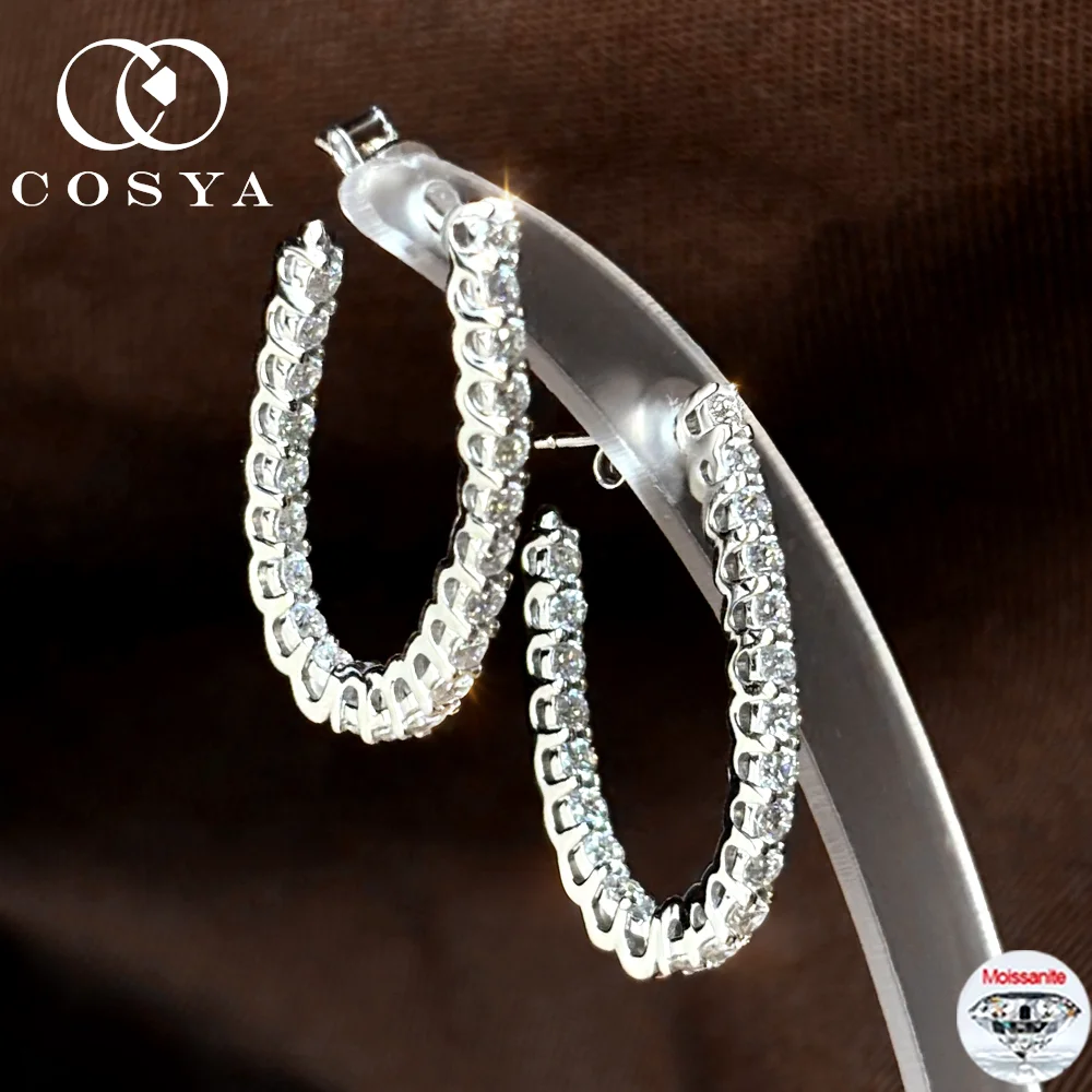 

COSYA Certified 2.2mm Full Moissanite Earrings For Women S925 Silver Lab Diamond Luxury C Hoop Earrings Sparkling Jewelry Gift