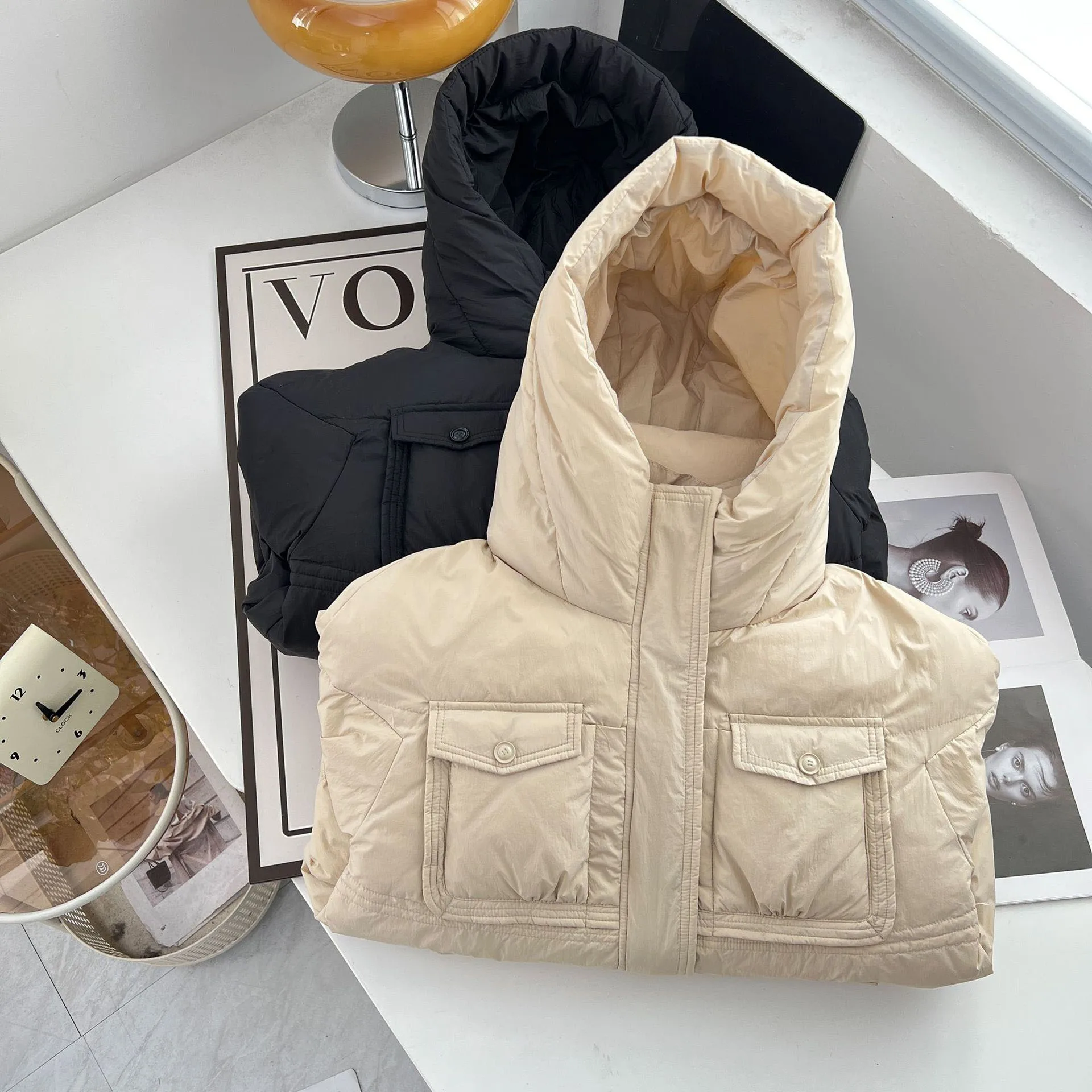 100kg Winter Fashion Hooded 90 White Duck Down Jacket Safari Style Plus Size Women\'s Warm Coat 1951