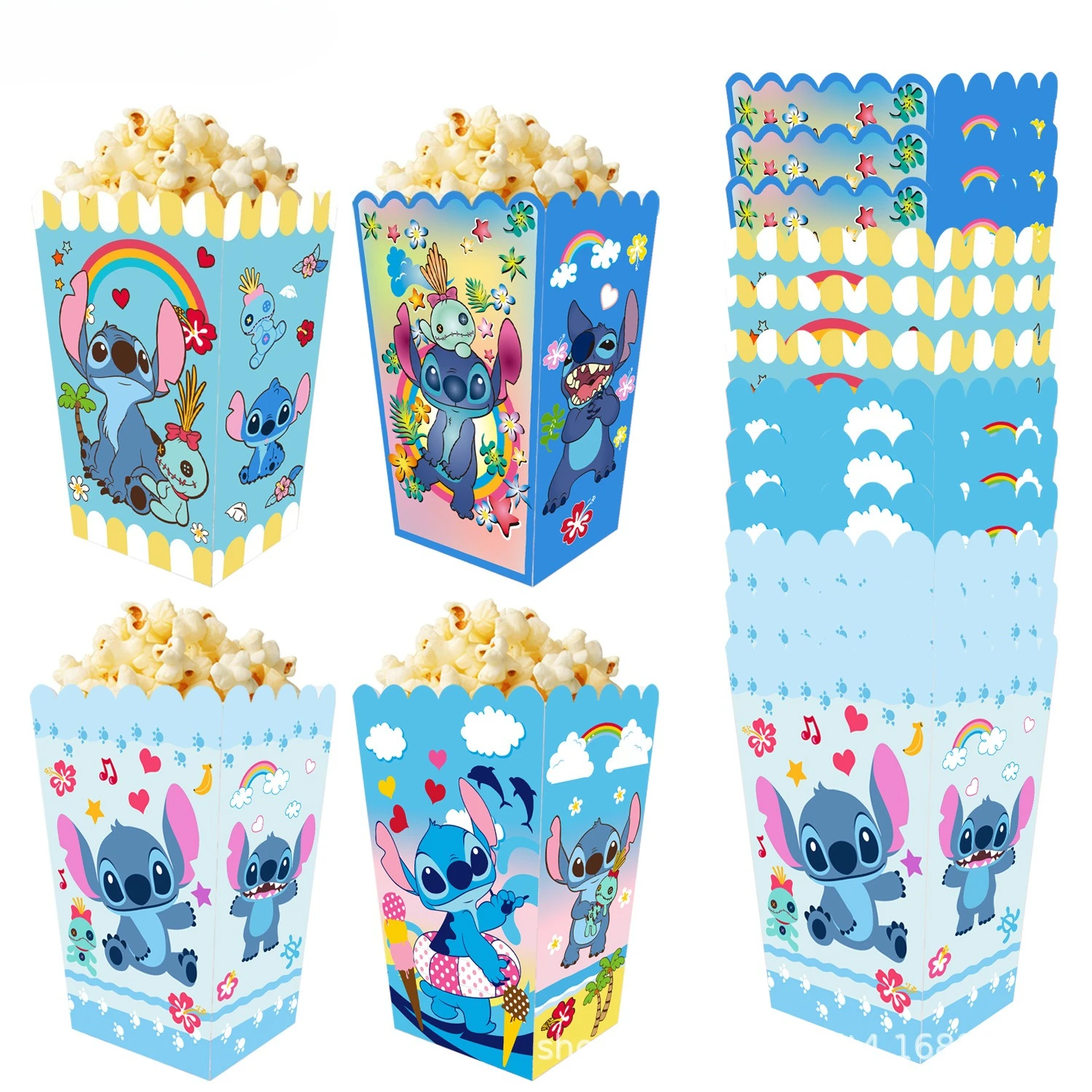 12 unids/set de caja de palomitas de maíz con tema de puntada, cajas de aperitivos de Chocolate y galletas, caja de dulces de cumpleaños para niño y niña, suministros para fiestas