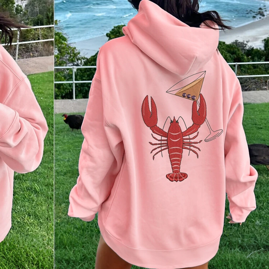 

Коллекция 2025 года, женские модные пляжные толстовки с длинными рукавами, свободные толстовки с цветочной вышивкой/крабом/рыбой, уличная одежда, топы