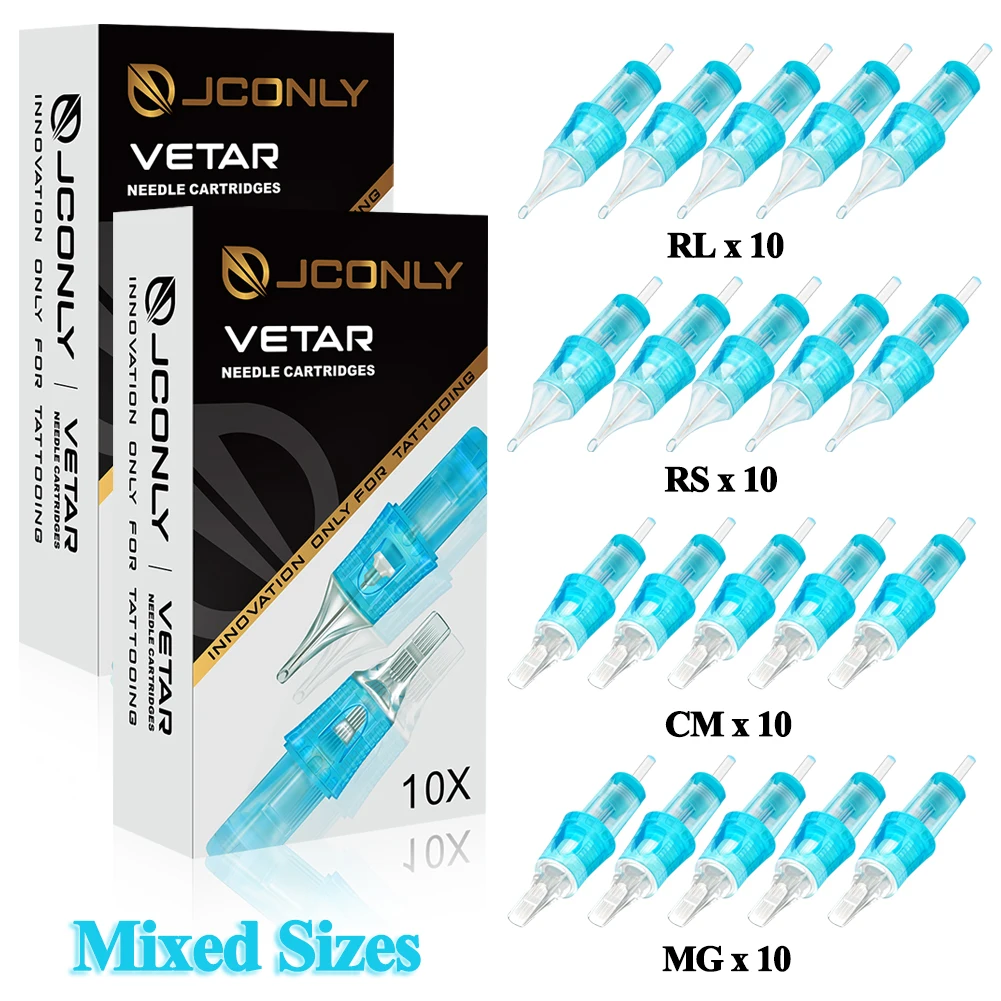 40/20/10PCS JCONLY VETAR Mixed Tattoo Cartridge Needles RL RS M1 CM Disposable Sterilized Cartridge Needles for Tattoo Machine