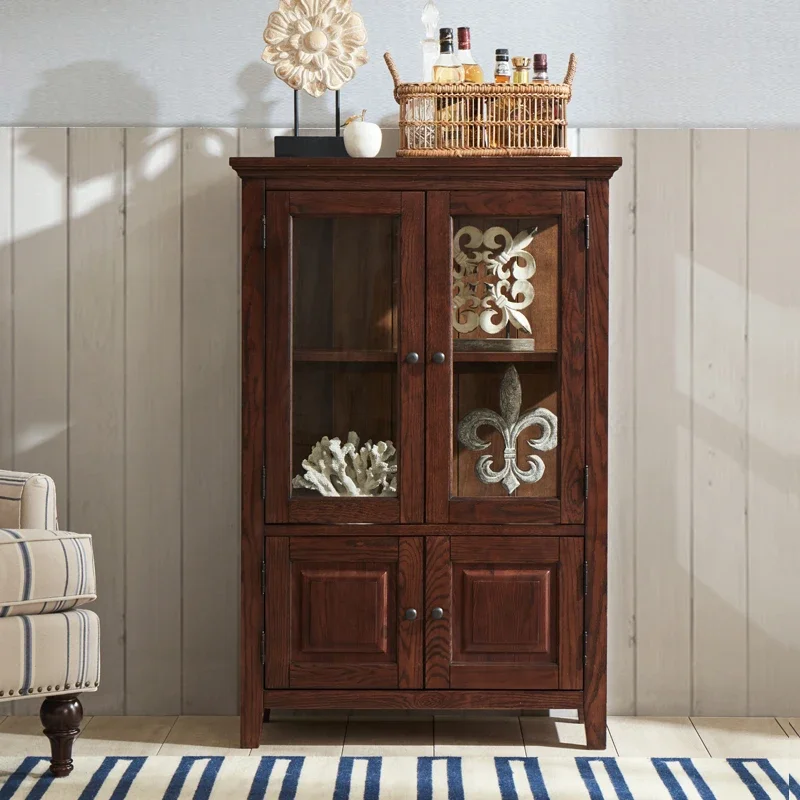 Pure solid wood two-door small bookcase display cabinet with tempered glass door