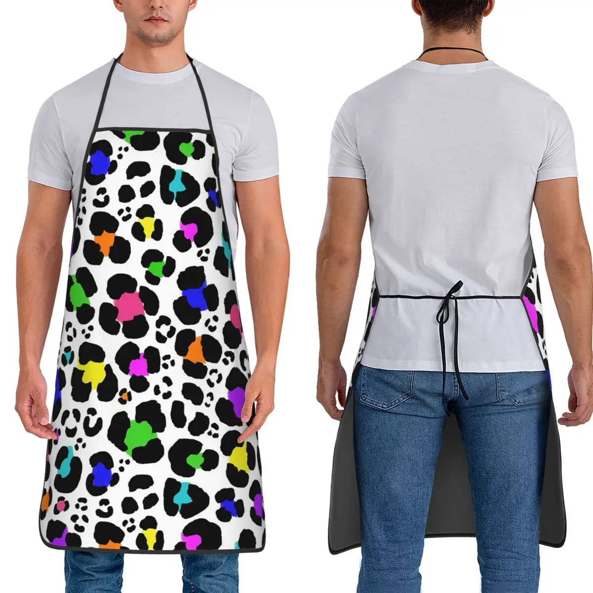 Rainbow Leopard Animal Print Apron Chef Cooking Tablier Waterproof Bib Kitchen Cleaning Pinafore for Women Men Gardening