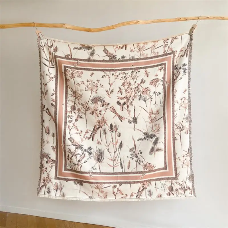 

Luxury Women Cashmere Floral Print Thick Winter Warm Scarf Pashmina 130x130cm Square Blanket Bandana Lady Travel Shawl Scarves