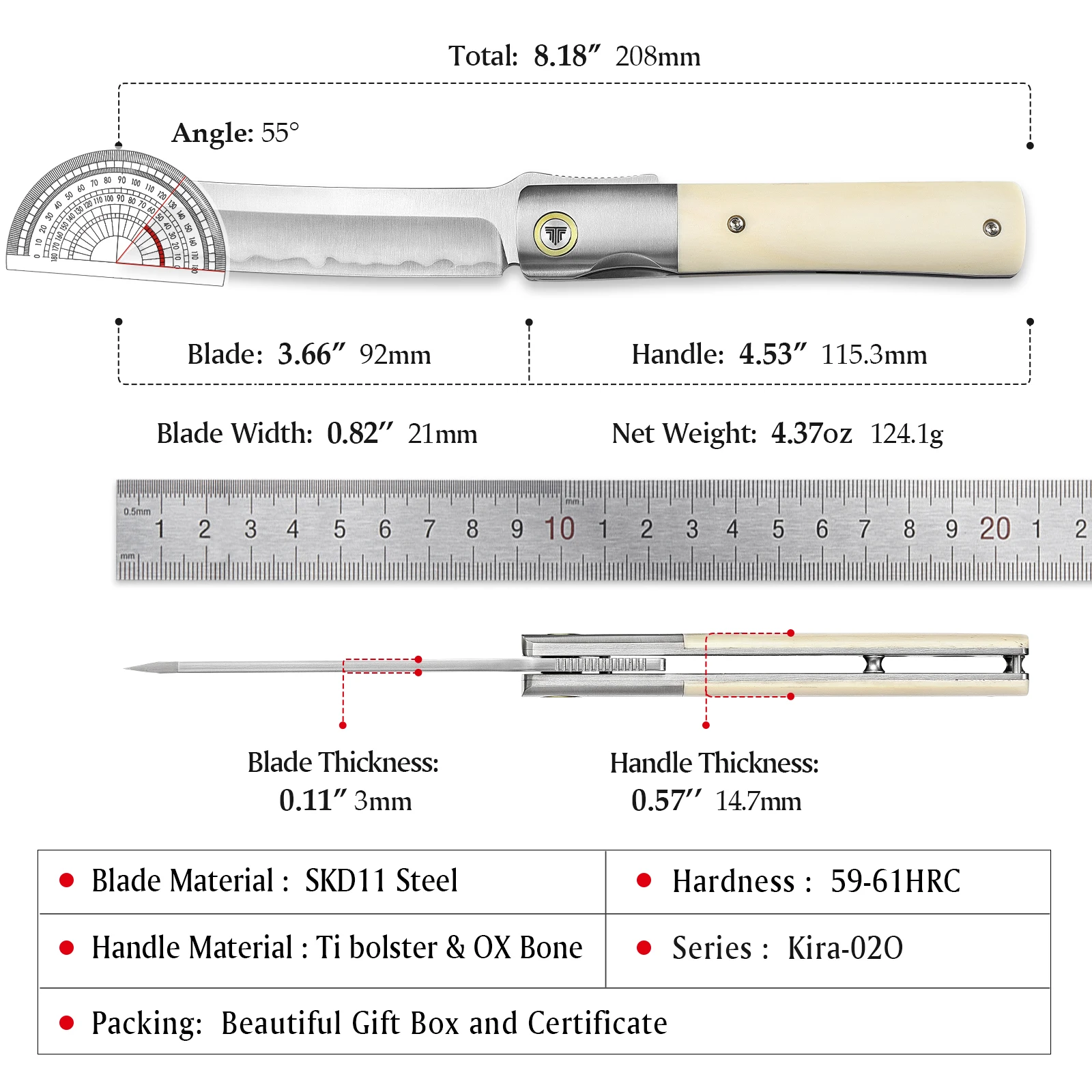 TRIVISA Japanese style Higonokami Knives,Folding Pocket EDC Knife for Men，3.66