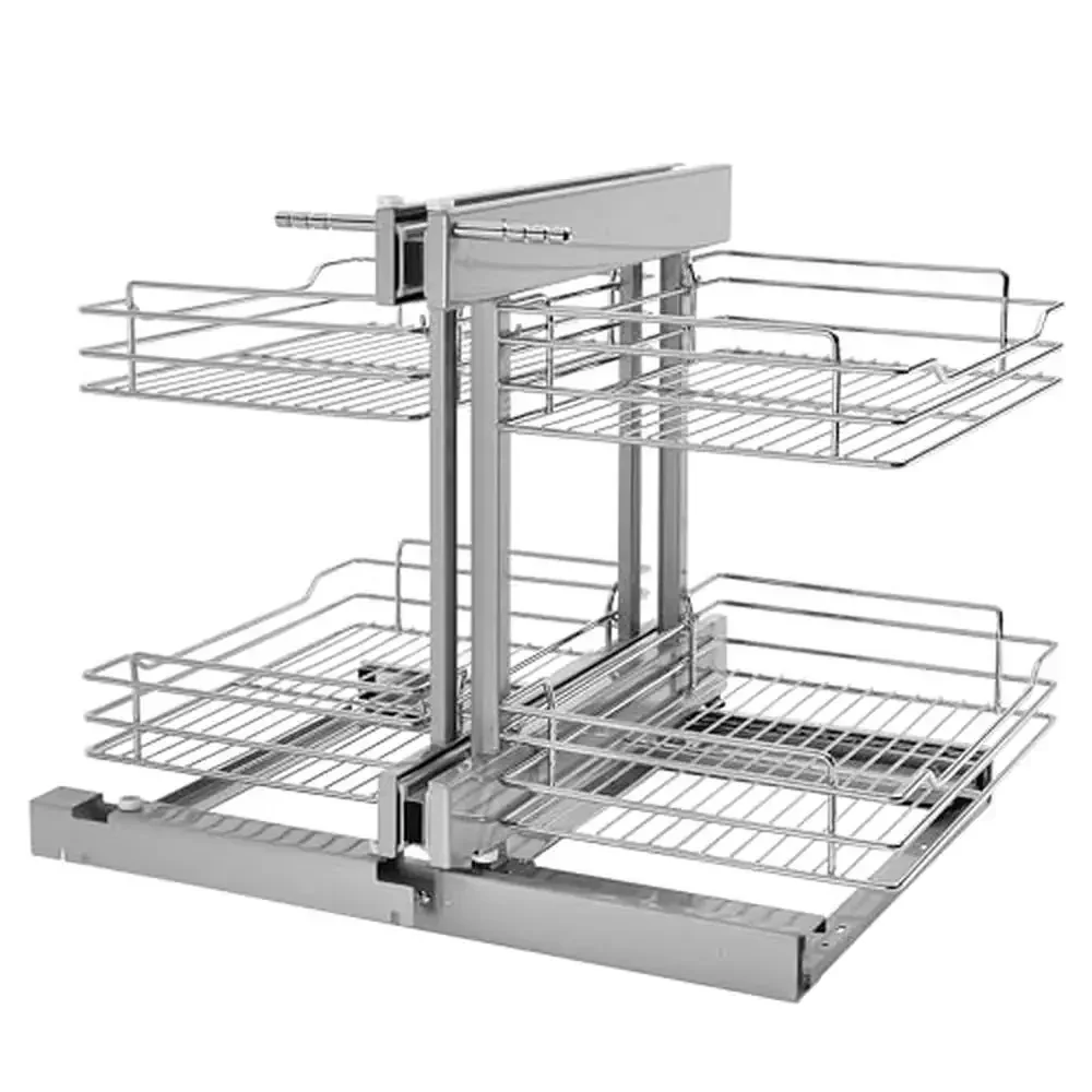 Kitchen Blind Corner Cabinet Storage Organizer 5PSP-18-CR Dual Tier Pullout Shelf Silver