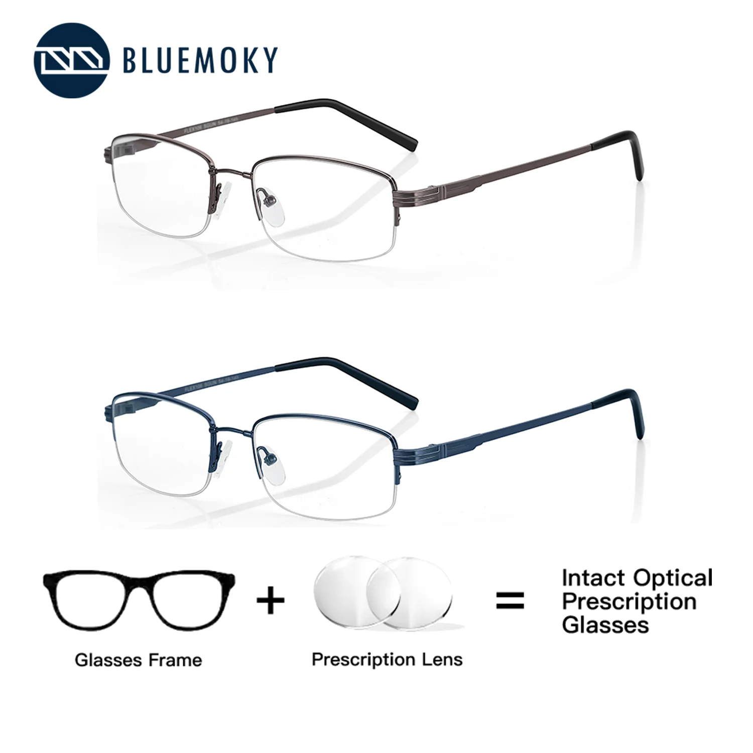 

BLUEMOKY Rectangle Metal Half-Frame Prescription Eyeglasses Man Anti Blue Light Photochromic Men's Glasses Degree