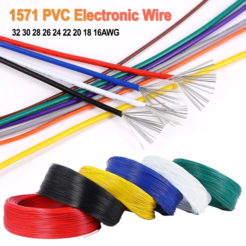 10/50m 1571 Copper Wire 32 30 28 26 24 22 20 18 16AWG Environmental PVC Insulated Tinned Plated DIY Line LED Electronic Cable