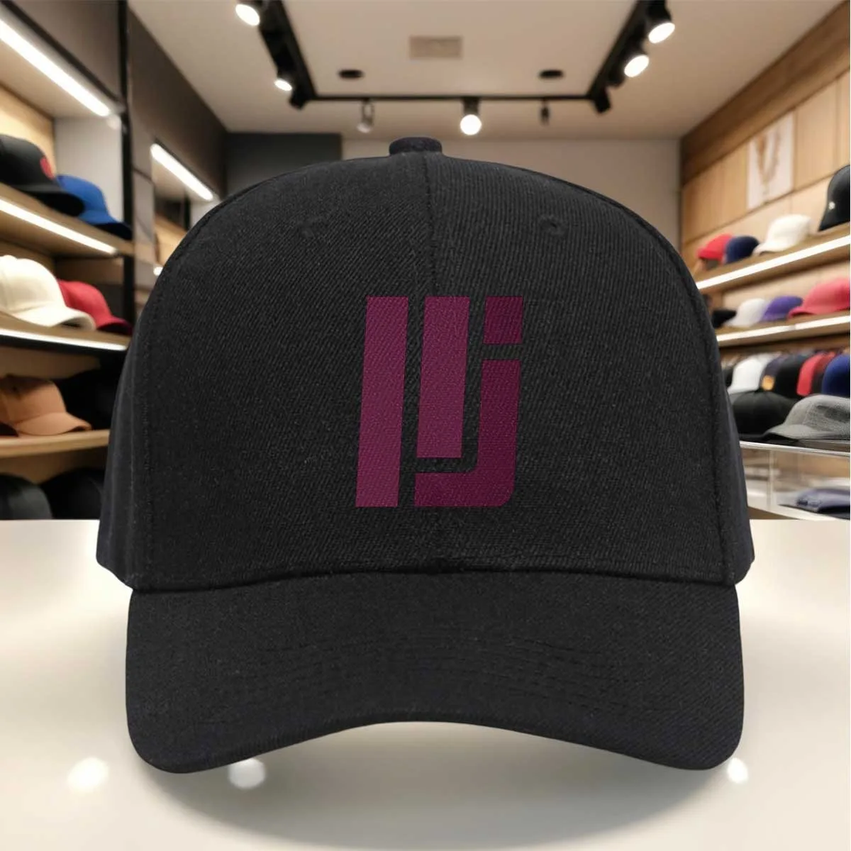 Modern Abstract Baseball Cap with Maroon & White Contrast Design, Adjustable Hook-and-Loop Closure, 6-Panel Round Cap Suitable f