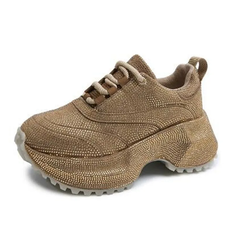 2025 Womens Rhinestone Shoes Luxury Fashionable Versatile Inner Height Increasing Women Sneakers Thick-soled Casual Sports Shoes