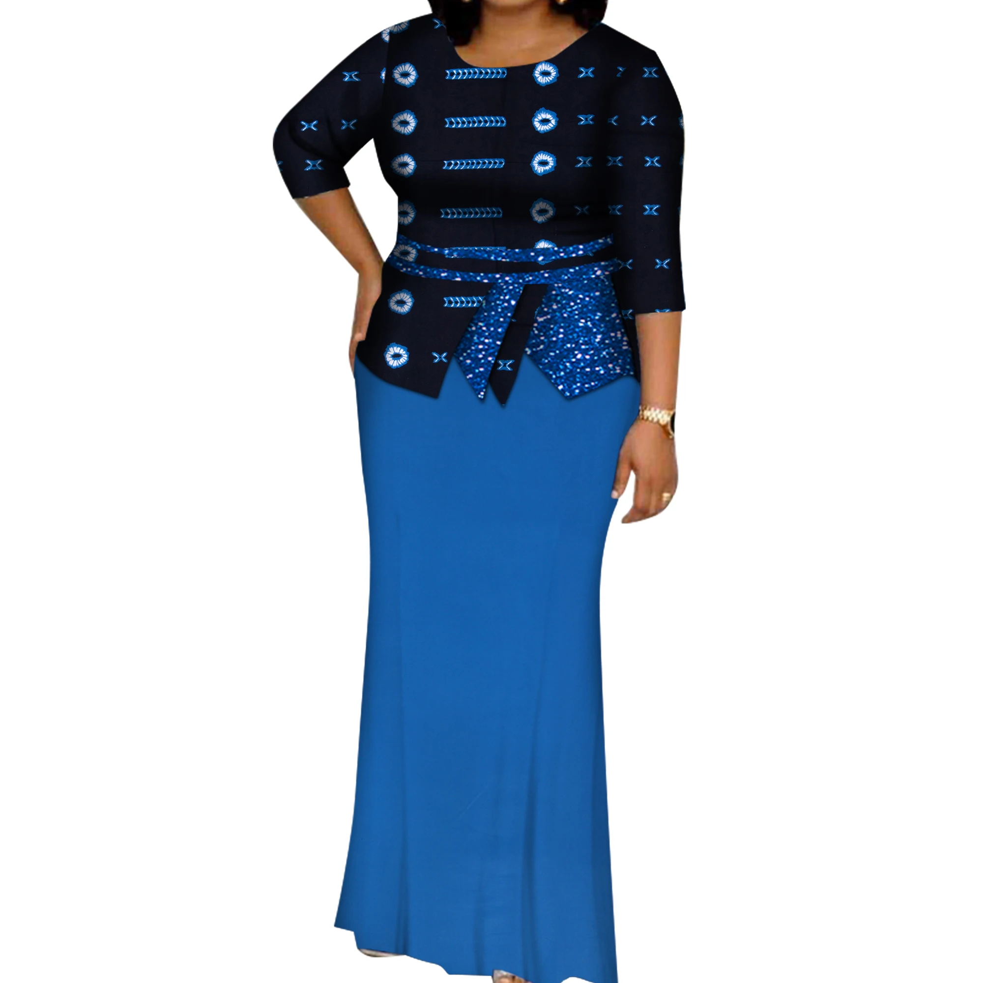 

Женский комплект из 2 предметов, топы и юбки с африканским принтом, элегантная женская африканская одежда, платья Дашики, комплект с юбкой для женщин WY311