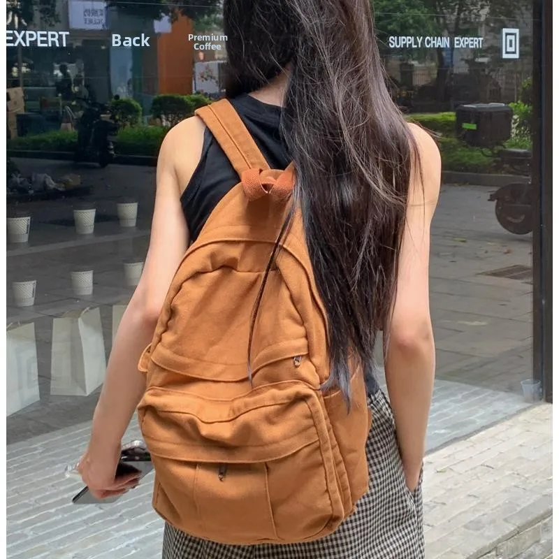 

Retro Washed Canvas Backpack Women's Fashionable Vintage Style School Bag Double Shoulder Bag Hong Kong Style Forest System