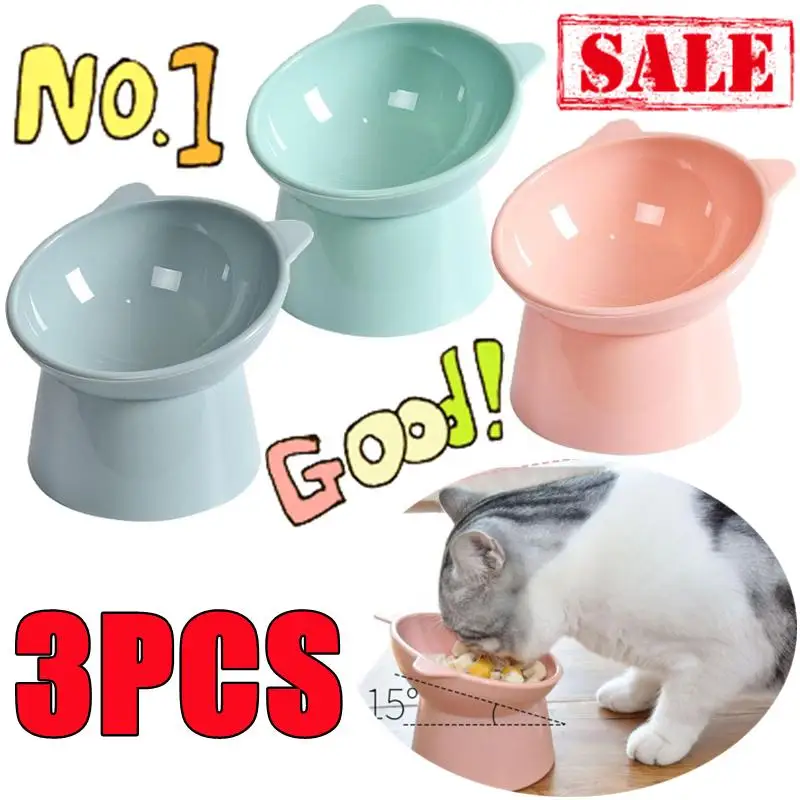 New 3/2/1PC Cat Bowl High Foot Dog Bowl Neck Protector Cat Pet Food Water Bowl Anti-tip Binaural Pet Feeding Cat Dog Accessories