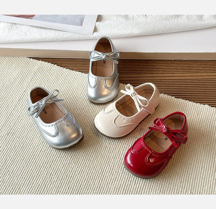 Kinder-Lederschuhe für Mädchen 2026 Frühling&Herbst Neue Mode Koreanischer Stil Weiche Schleife Rutschfeste Modische Prinzessinnen-Schuhe – Detail 8