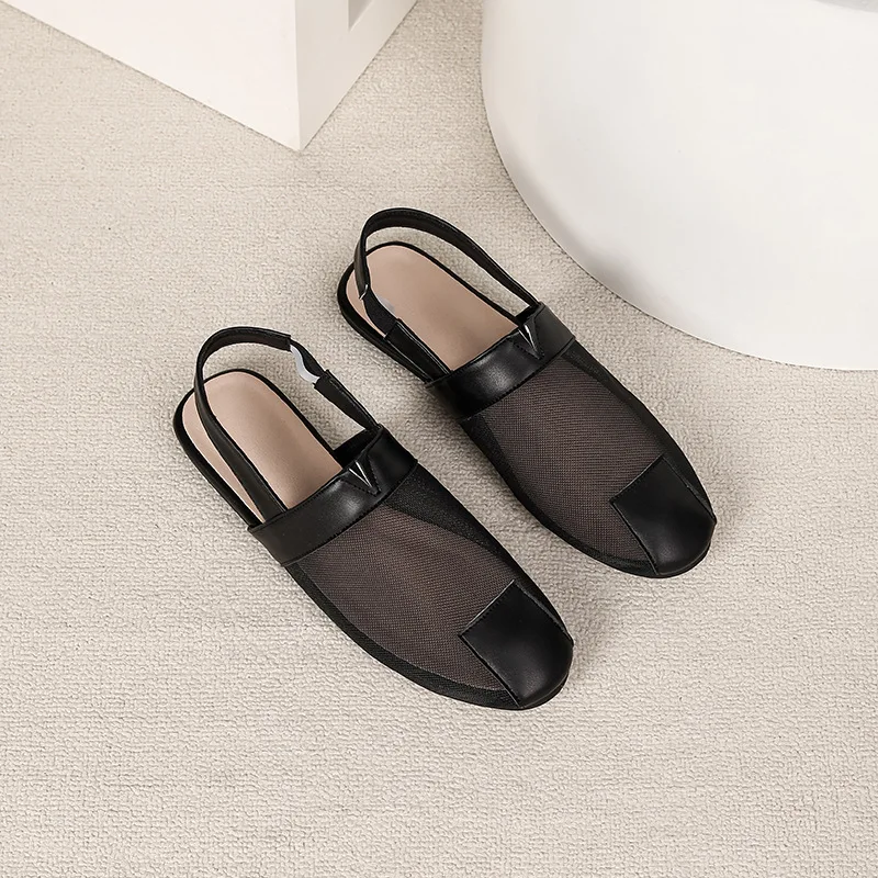 

Summer Elegant Mesh Flat Mule Shoes Women Sandals Casual Breathable Slingback Sandals Netted See-through Slipper Women's