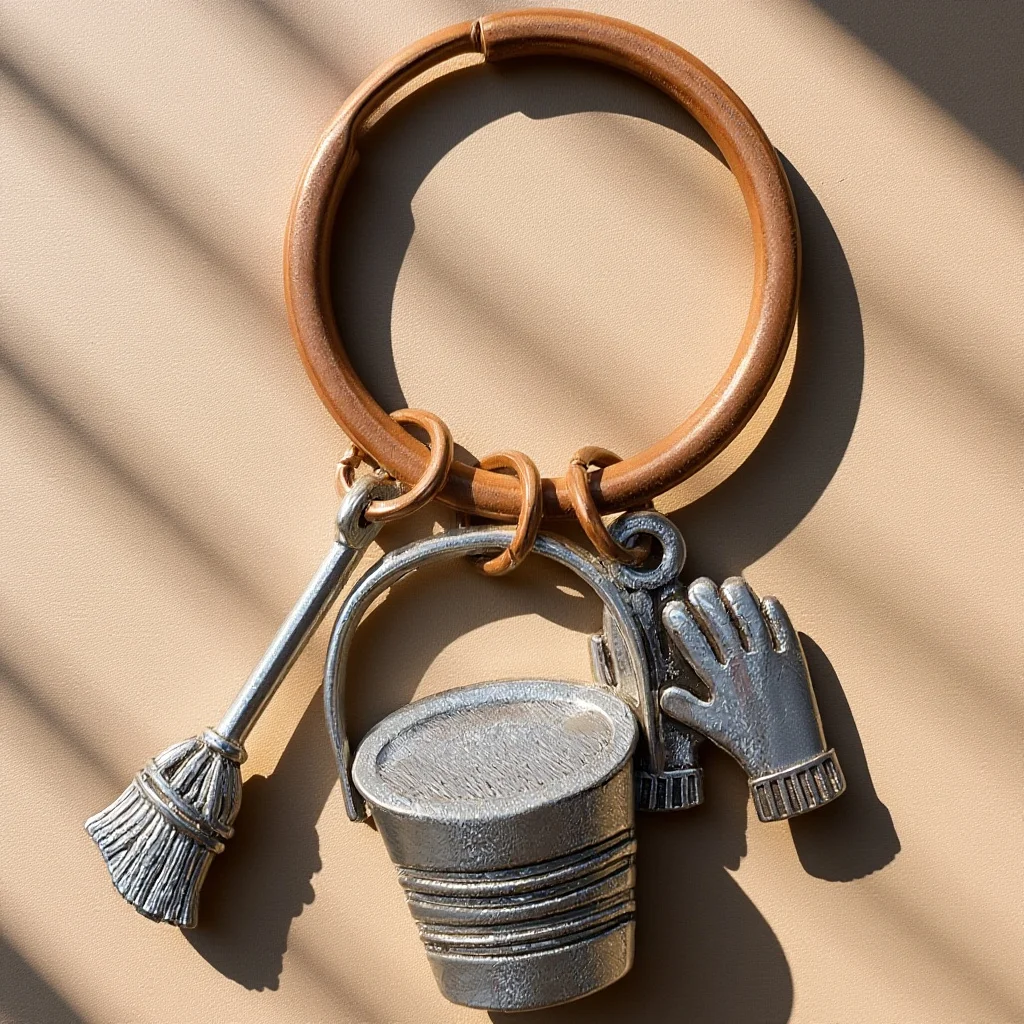 

Unique Bucket Broom Shaped Keyring Housekeeping Themed Jewelry for Car Keys Purse Charm Bag Accessory Party Favor Gift Idea