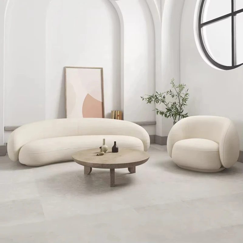 Wohnzimmer-Sofa mit Wollbezug, 2-Sitzer-Loveseat, weiß gepolstertes modulares Sofa-Set