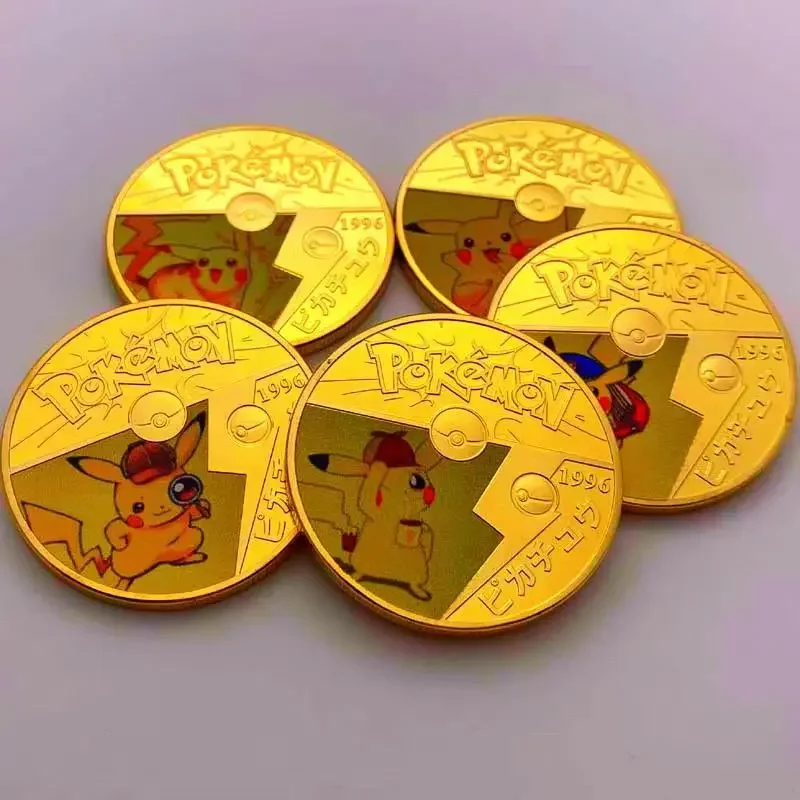 2023 Exquisite Pokemon Coin Collection Kawaii Pikachu Mewtwo Eevee Patterns Gold Plated Color 27 Patterns Anime Pokemont Gifts