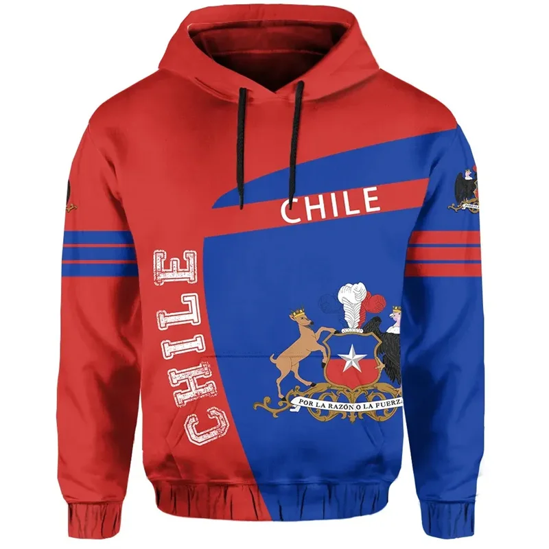 Harajuku Chile Map Flag 3D Printing Hoodies Republic-of Chile Coat Of Arms Graphic Hooded Sweatshirts Mens Clothing Pullover Top