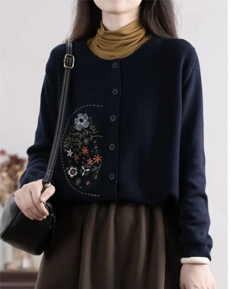 Womens Clothing New Buttons Cardigan Knitting Sweater Women Vintage Printed Knitwears Coat Casual Spring Autumn Female Jacket