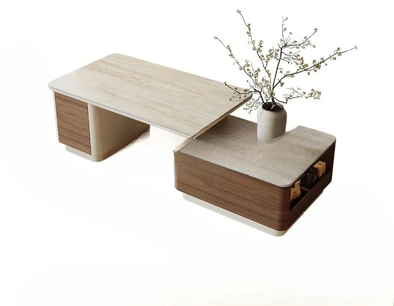 A Retractable cave stone rock slab coffee table small apartment living room home light luxury high-end sense