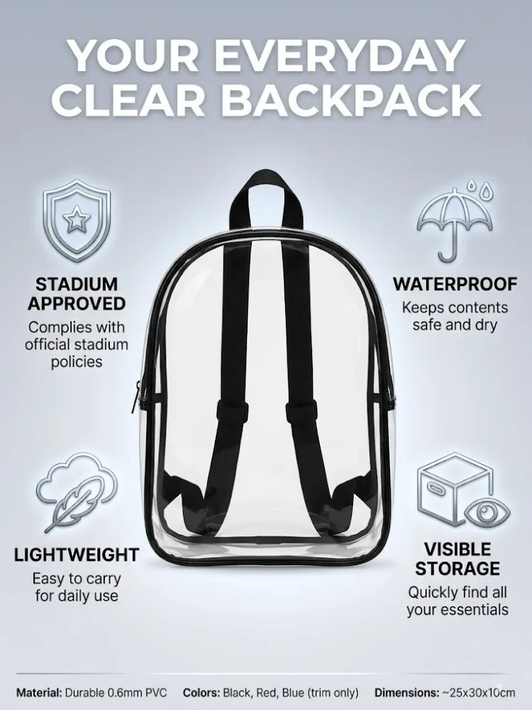 Clear Backpack Transparent PVC Bookbag Stadium Approved See Through Bag For School Concert Security Travel Backpack Unisex