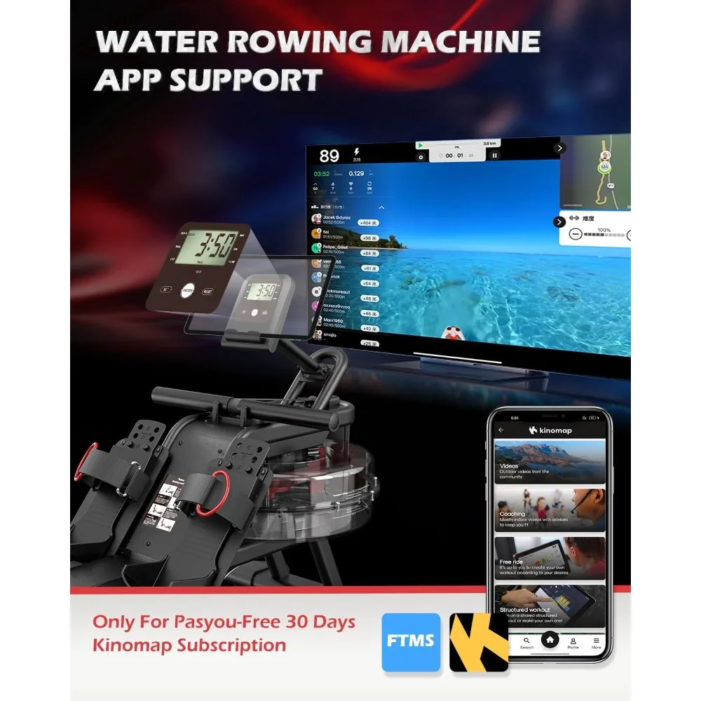 Home Rowing Machine - Rowing Machine for Aerobic Training, Water Rowing Machine with Dedicated Display and Bluetooth