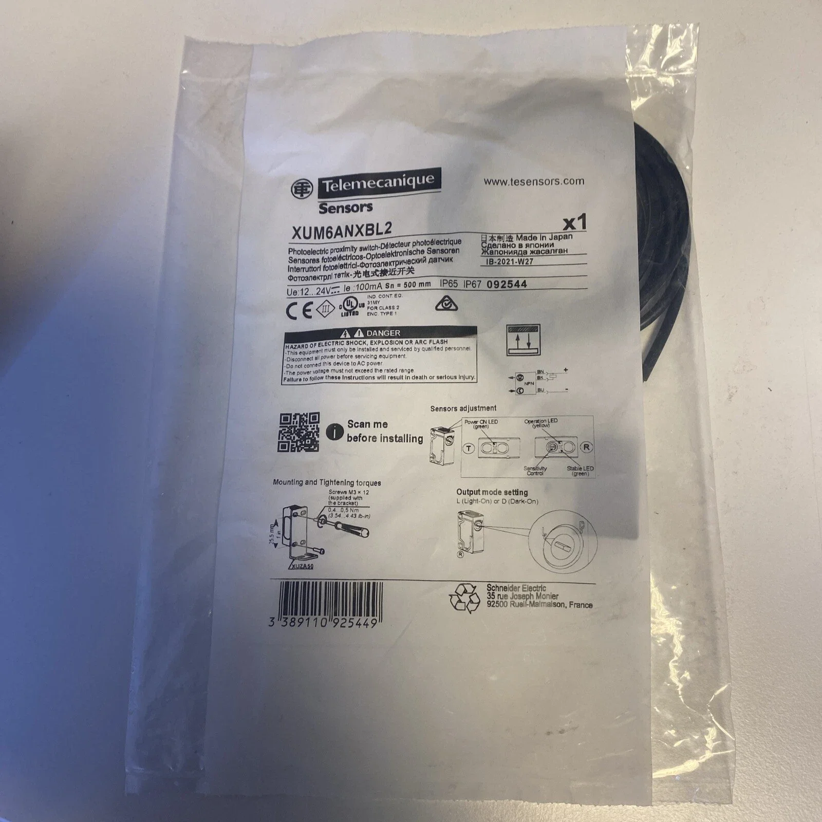 

Фотоэлектрические датчики XUM6ANXBL2 XU, миниатюрные, диффузного типа, Smax=1,1 м, NPN, кабель 2 м