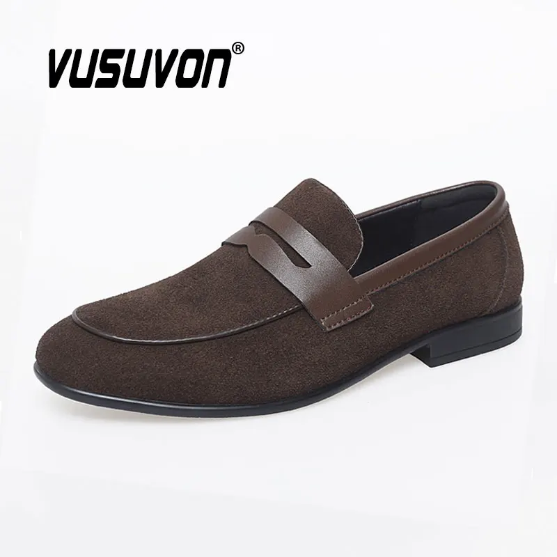 

Men Penny Loafers Suede Leather Boys 38-44 Size Breathable Black Shoes Soft Outdoor Casual Summer Mules Dress Walking Flats