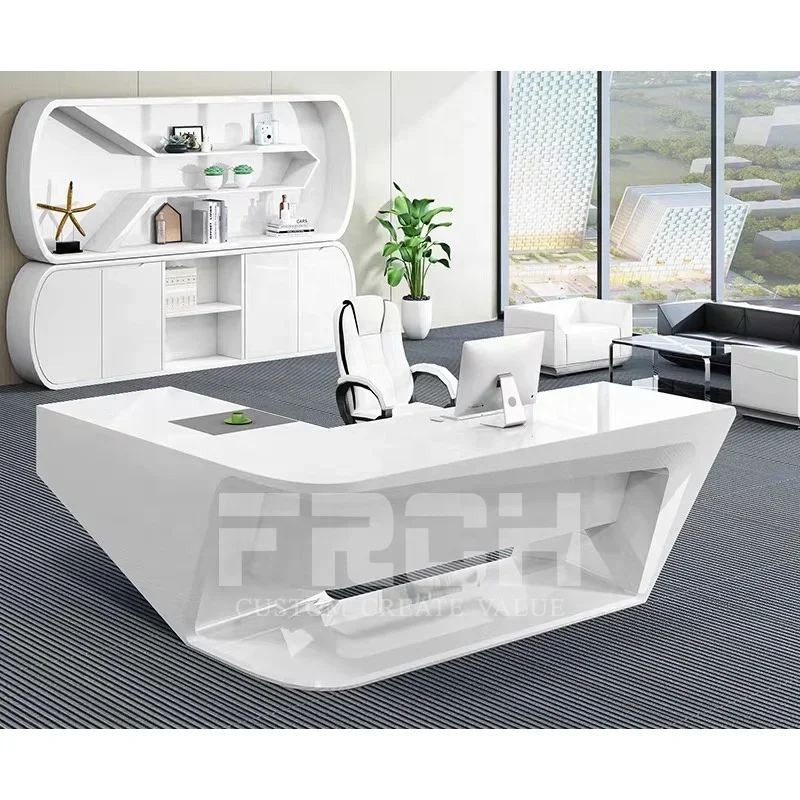 Modern Design White L Shaped Office Furniture Set Reception Desk Executive CEO  