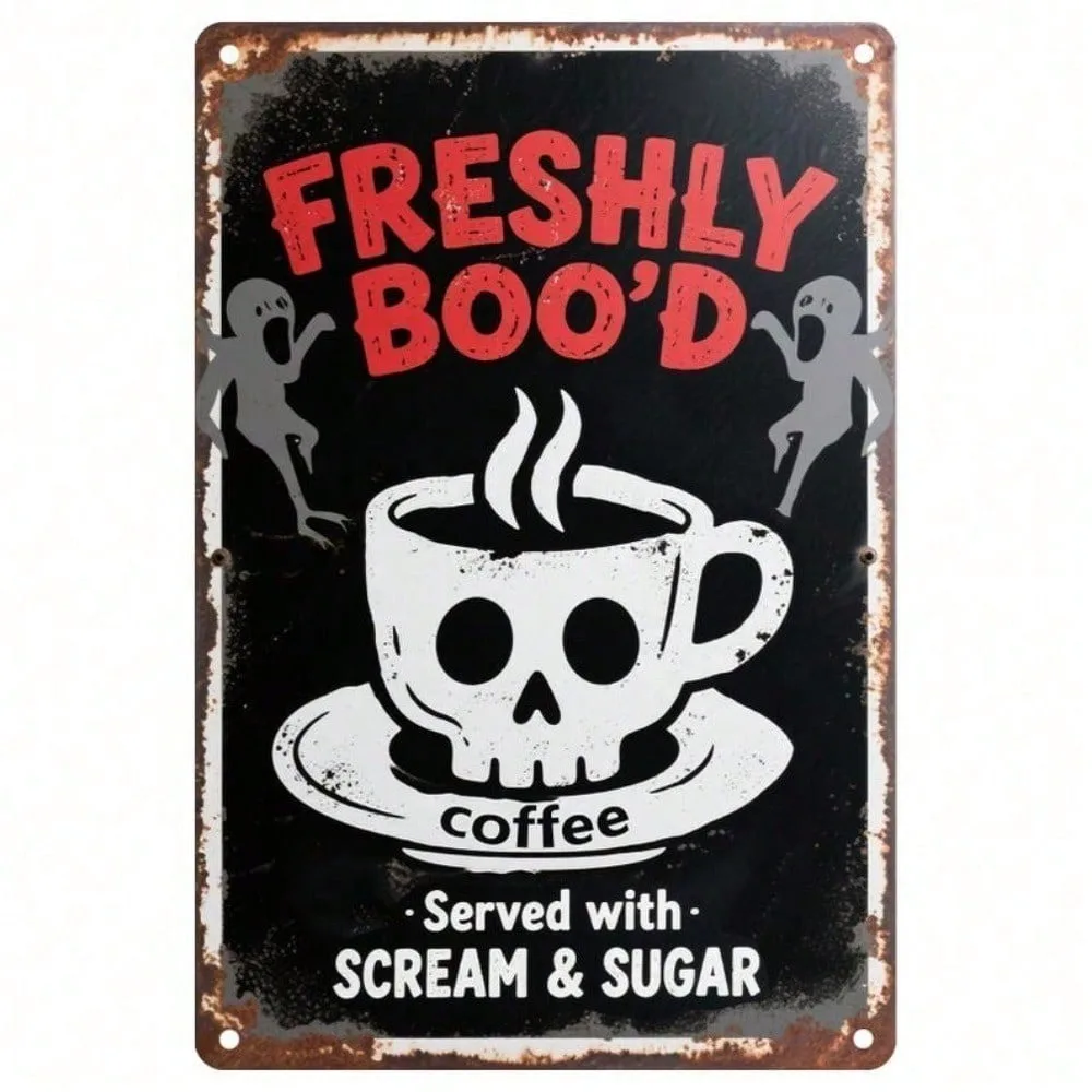 

Vintage Halloween Coffee Tin Sign Metal Boo'd Brew Wall Decor for Farmhouse Kitchen Bar 8x12 Inch