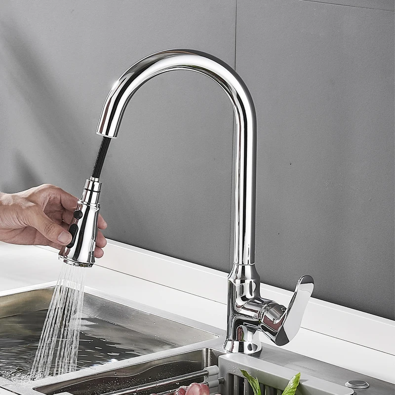 Kitchen Pull-Out Faucet Hot And Cold Retractable Copper Dishwashing Basin Hand Sink Household Universal Faucet