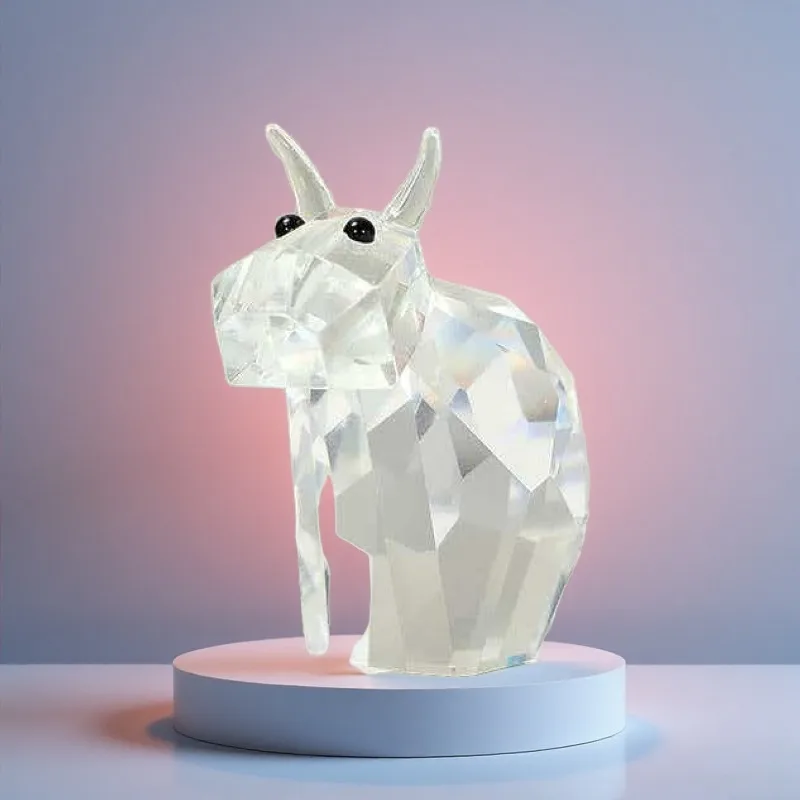 Exquisite Crystal Ox Statue Bull Figurine Clear Crystal Home Living Room Office Bedroom Decor