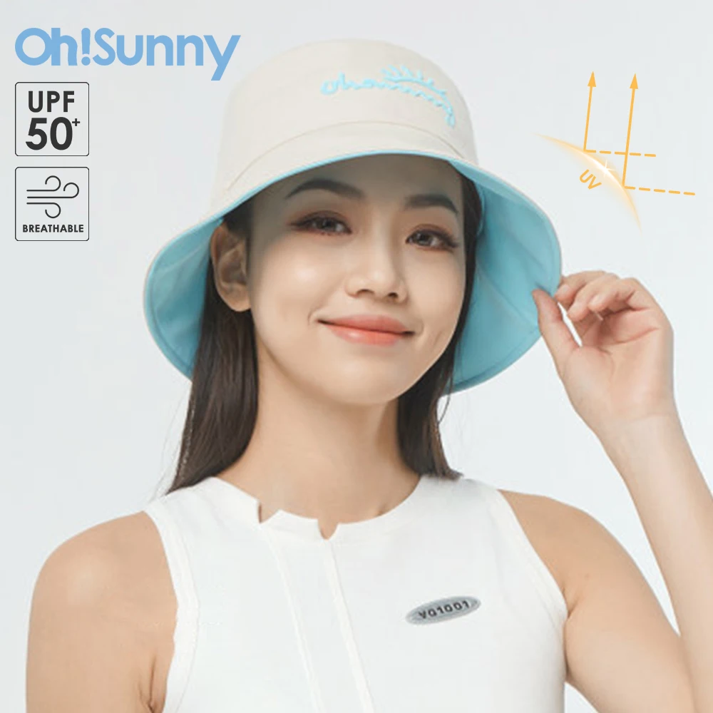 OhSunny Bucket Hats Women Double-Sided Sunscreen UPF50+ Fisherman Hat Solid Color Fashion Design Adjustable Sun Protection Cap