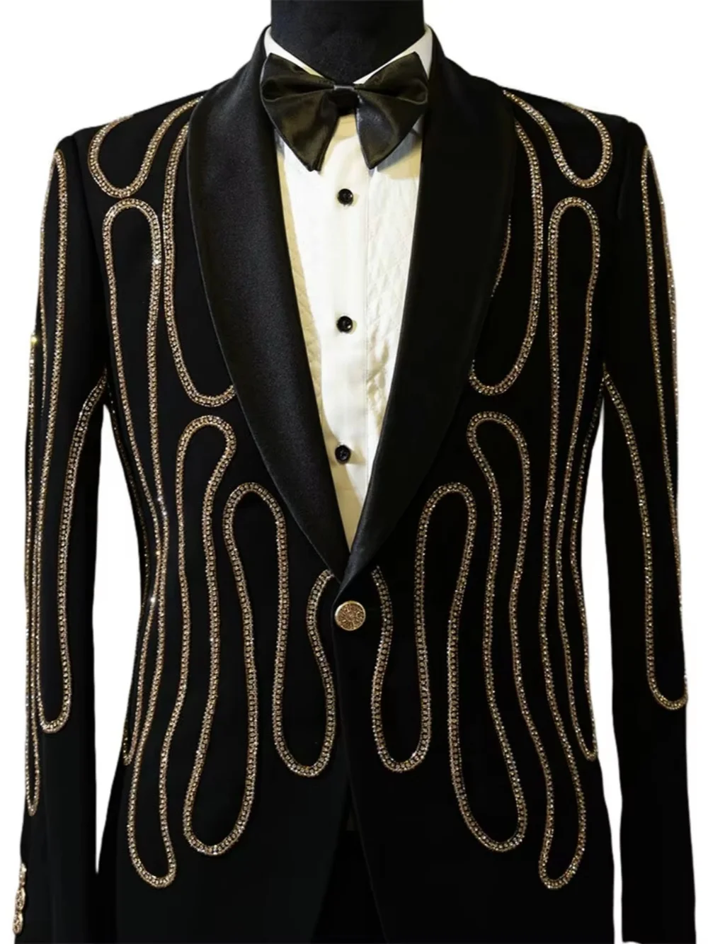 Fashion Wedding Tuxedos Beaded 2 Piece Set Jacket Pants Men Suit Modern Shawl Lapel Single Breasted Groom Blazer Customized