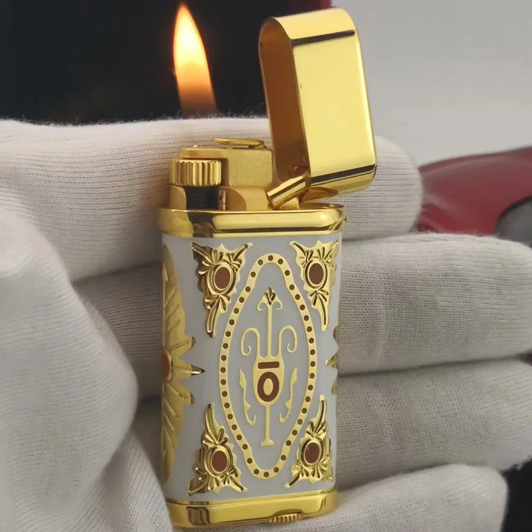 

Metal Inflatable Cigar Lighter Classical Art Pattern Decoration Butane Gas Lighter High-end Cigarette Accessory with Gift Box