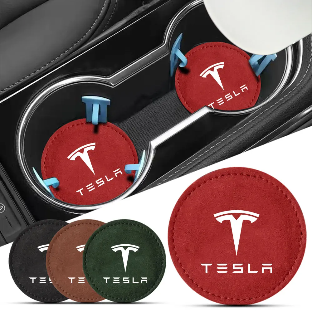 

2Pcs/set Car Water Cup Pads suede Anti-Slip Mats Auto Accessories For Tesla Model 3 Y S X 2017 2018-2023 Roadster Juguete SpaceX
