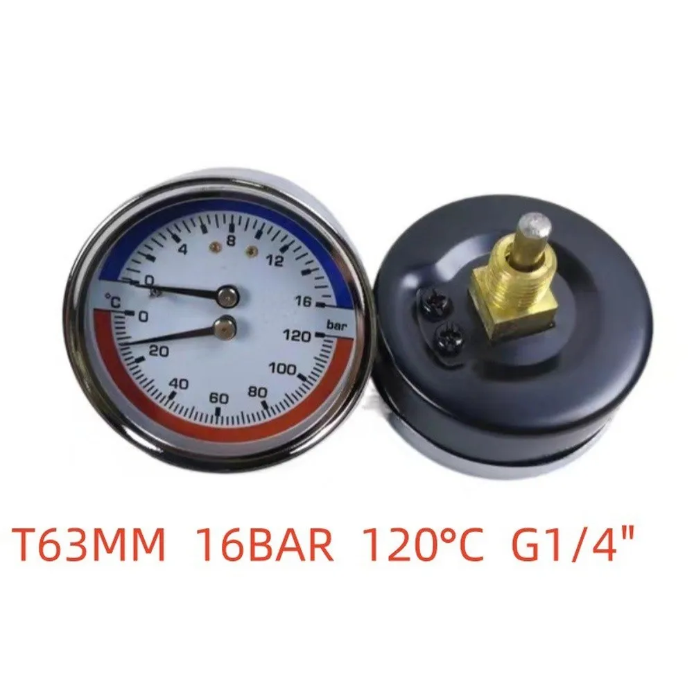 Boiler Temperature Pressure Gauge 0-120C 0-10bar Stainless Steel Dual Scale For Underfloor Heating System Pipeline Monitoring To