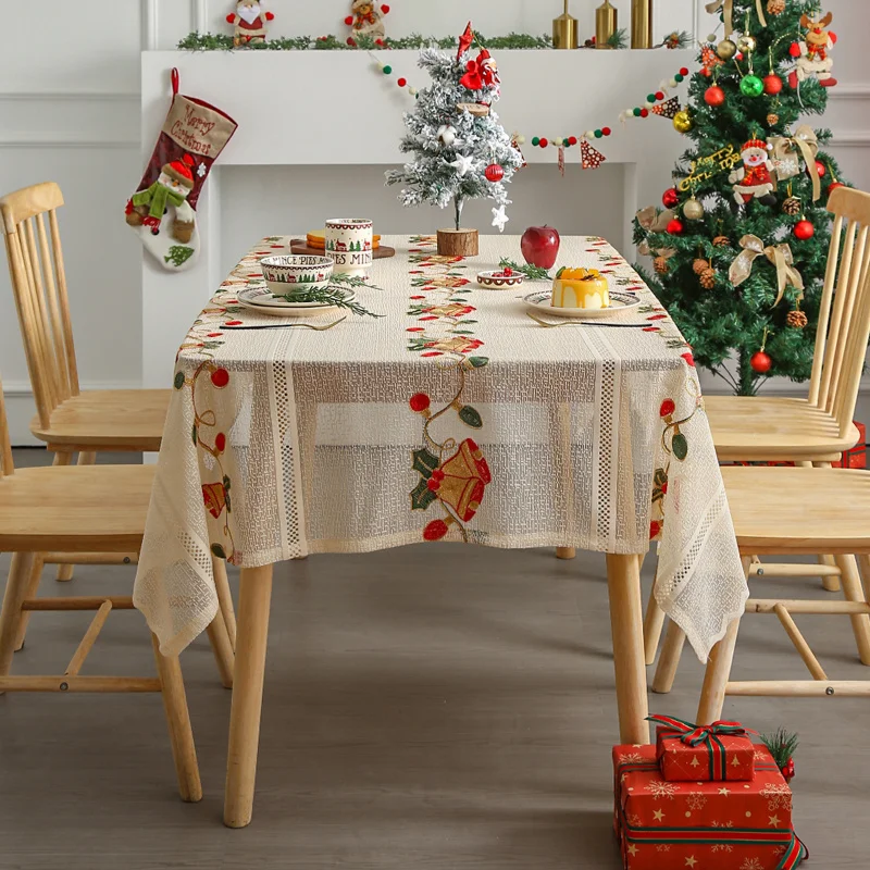 American-style Christmas tablecloth decoration, red tablecloth, polyester lace, coffee table and dining table mat