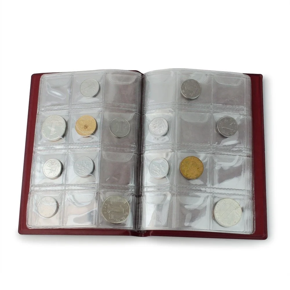 

Coin Collection Book 15*11Cm 10 Pages 3*3Cm Pockets For Coins Caps Tokens Medallions Badges Holder
