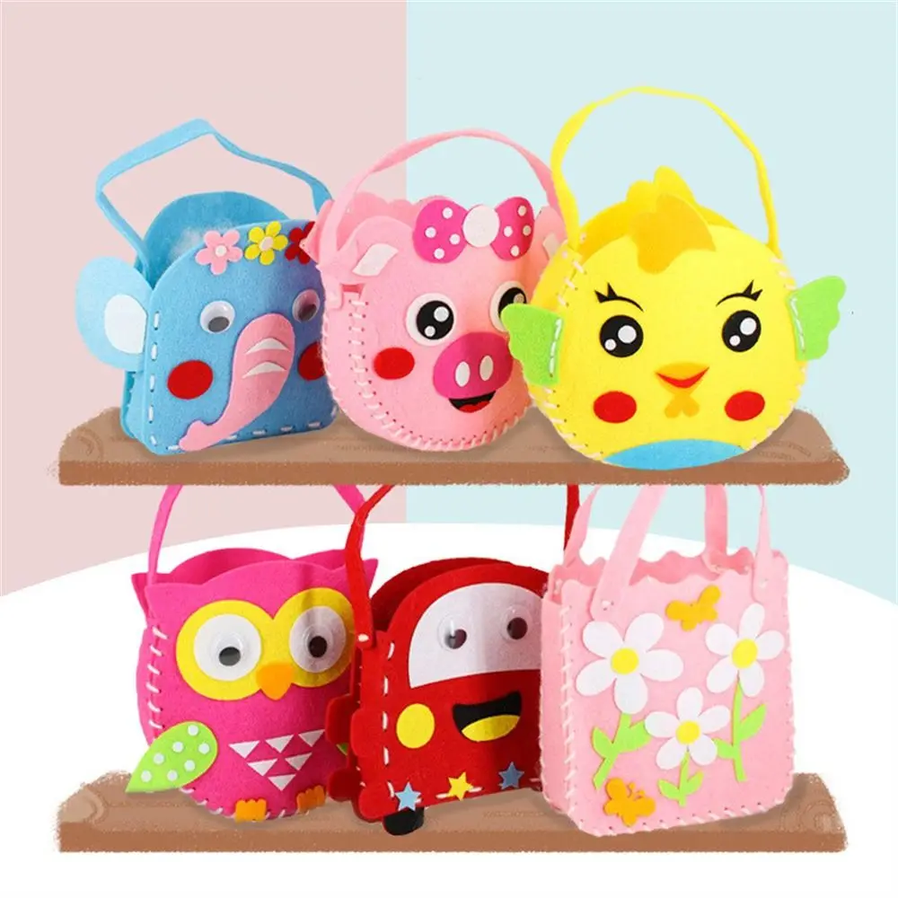 Girl Gift for Children Cartoon Pink Bag DIY Toy Arts Crafts Handmade Bag Animal Handbag Handicraft Bag Non-Woven Bag